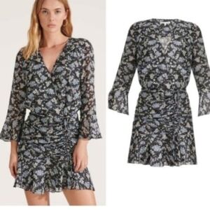 NWT Veronica Beard Sean V-Neck Ruched Silk Mini Dress Floral Silk Sz 0